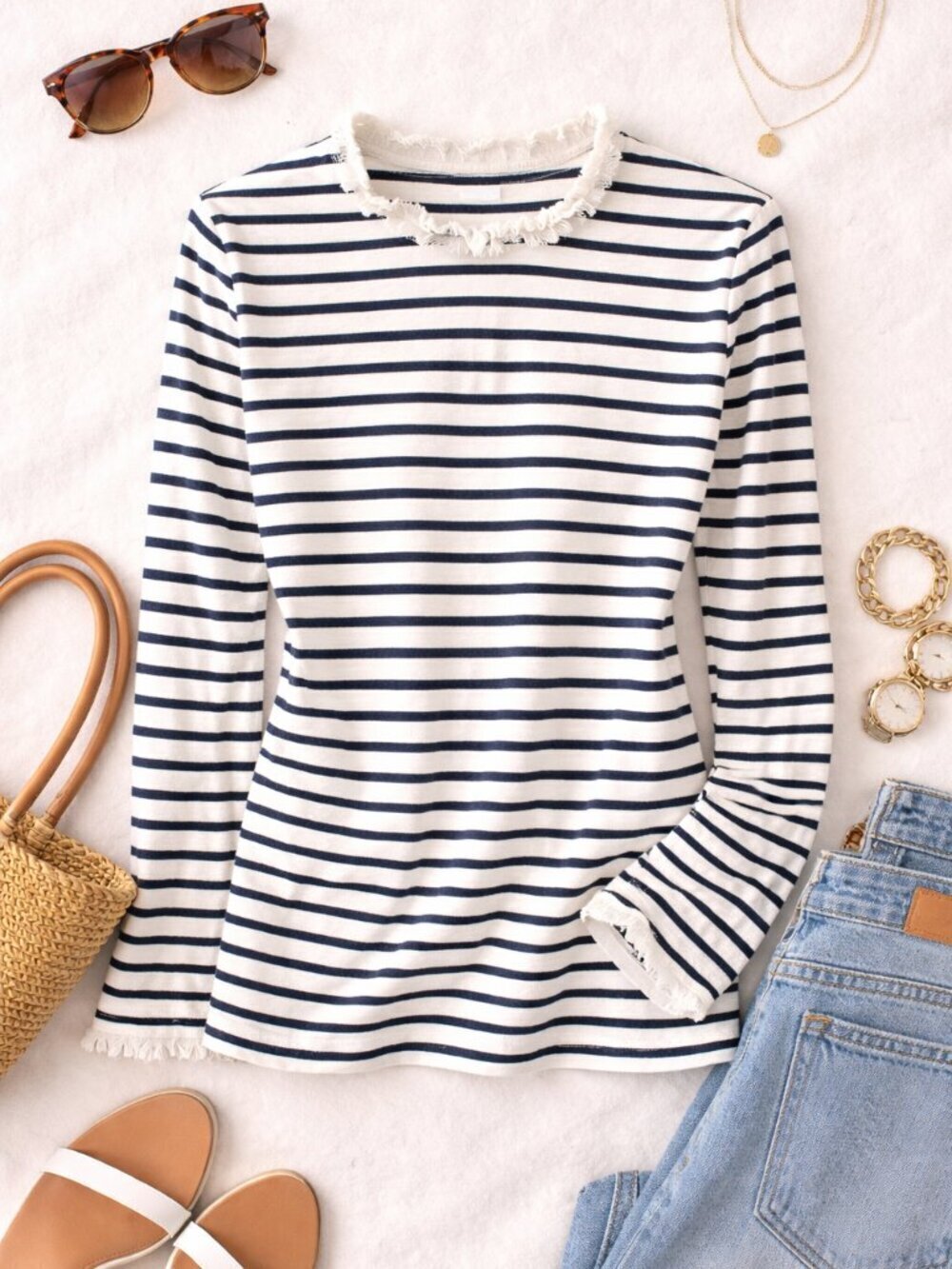 Boden Navy White Breton Stripe Long Sleeve Top US 6 UK 10